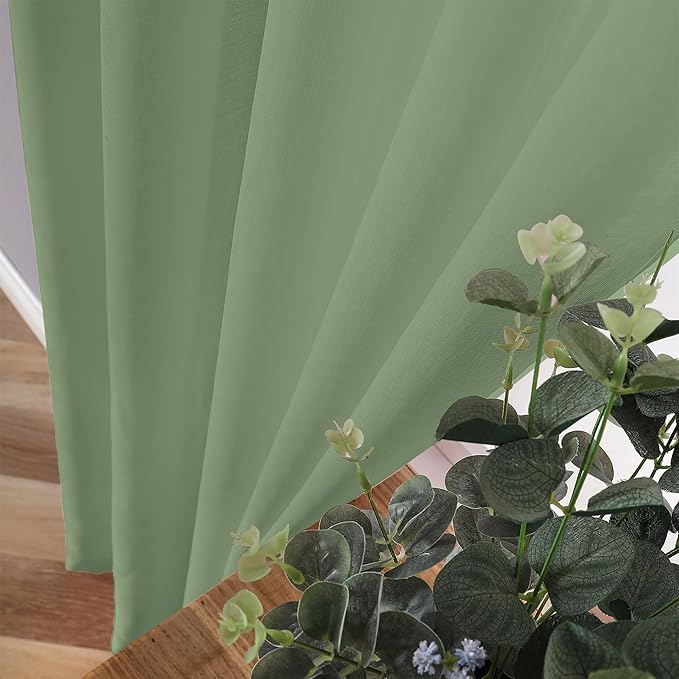 Tollpiz Sheer Curtains Linen Textured Bedroom Curtain Sheers Light Filtering Rod Pocket Voile Curtains for Living Room, 54 x 84 inches Long, Sage Green, Set of 2 Panels