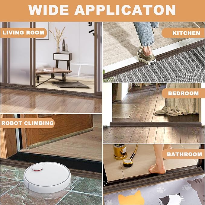Vinyl Door Threshold Flooring Transition Strip Self Adhesive Carpet Edging Strip for Laminate Doorway Edge Threshold from 1/5" to 2/5" (Grayish Brown Wood Grain, 10 Ft)