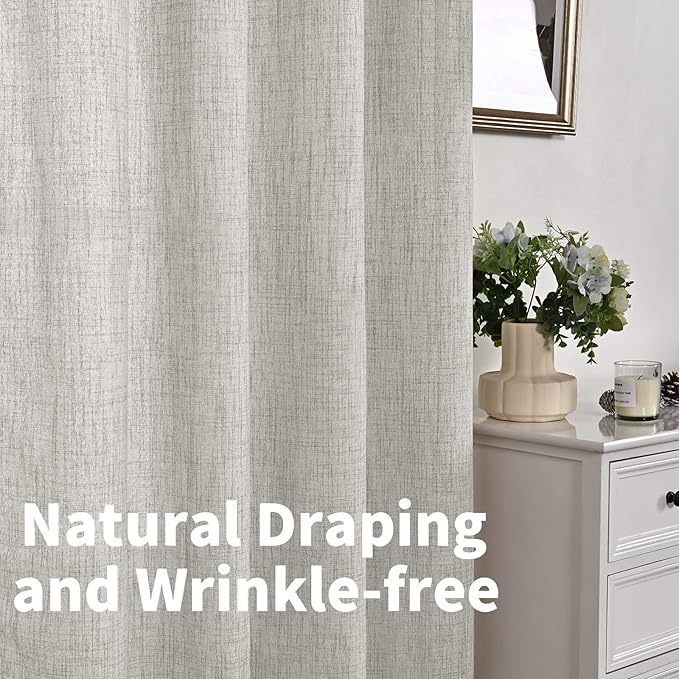 YoungsTex Light Grey Linen Curtains 63 Inch Length for Living Room, Rod Pocket Light Filtering Burlap Textured Drapes Back Tab for Bedroom Office Short Window Rustic, 2 Panels, 42 X 63 Inch
