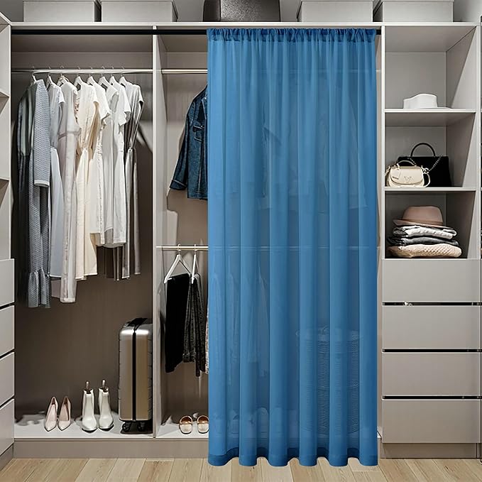 Tollpiz Small Sheer Door Curtain Closet Linen Textured Curtain Sheers Doorway Light Filtering Voile French Door Rod Pocket Curtains Patio Glass Door, 25 x 40 inches Long, Classic Blue, Set of 1 Panel