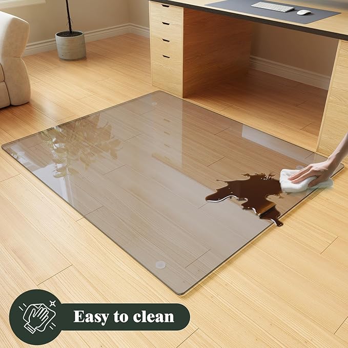 Koonmi Tempered Glass Chair Mat for Hardwood Floors & Carpets, 46" x 55“ Grey Heavy Duty Office Floor Protector with Noise-Free Gliding Shatterproof for Home Office Desk