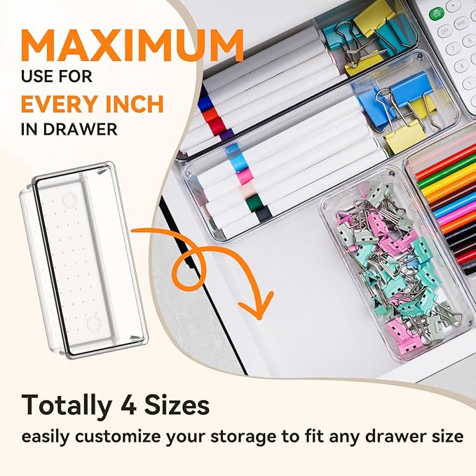 Criusia Utensil Drawer Organizer for Kitchen, 8 Pack Silverware Organizer Utensil Holder, Clear Plastic Drawer Dividers for Flatware, Cutlery, Kitchen Gadgets Accessories, Organizador de Cocina