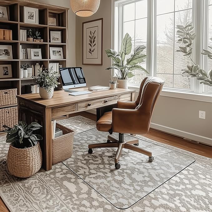 Office Chair Mat for Carpet & Hardwood, Upgraded 29" x 42" Dual Use Tempered Glass Chair Mat for Chair and Footrest Under Desk