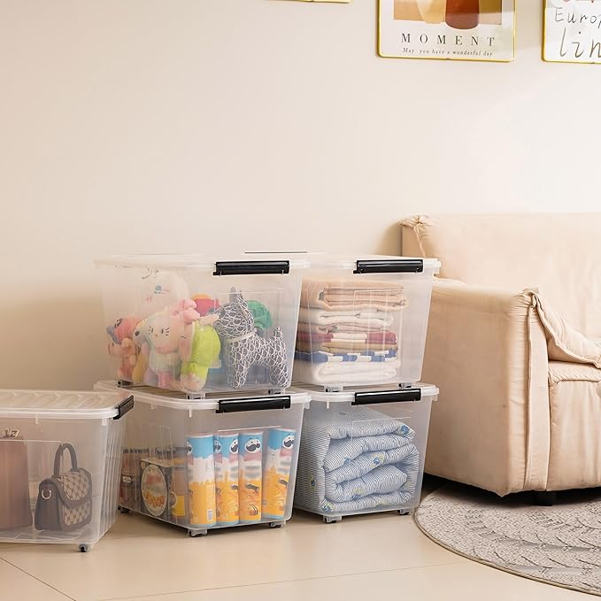 Citylife 82 QT Clear Plastic Storage Bins with Lids Stackable and Nestable Storage Boxes with Lids Large Plastic Storage Containers for Garage, Closet, Kitchen, 2 Packs