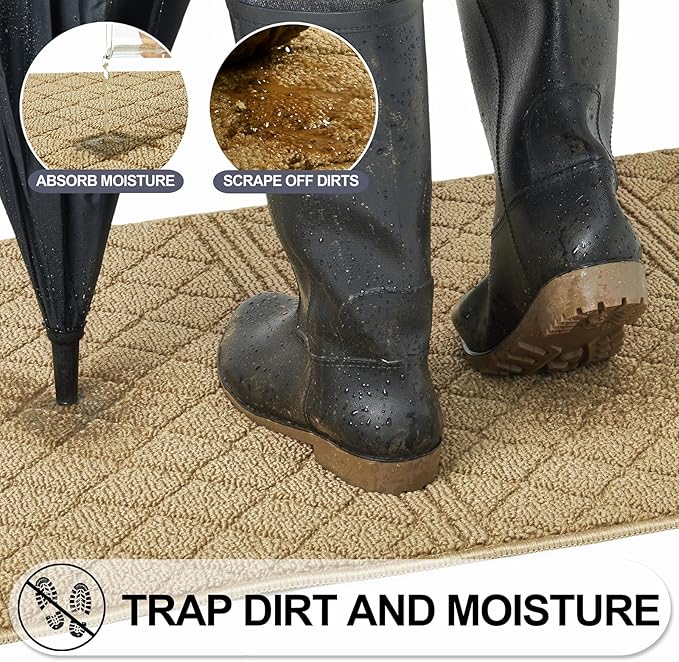 REFETONE Indoor Doormat, Front Back Door Mat 36"x59" Absorbent Rubber Backing Non Slip Door Mats, Low-Profile Resist Dirt Entrance Rugs, Machine Washable Door Rug Inside Floor Mat for Entryway, Beige