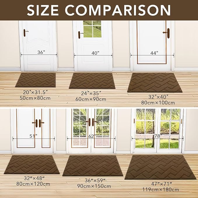 hicorfe Indoor Door Mat,Non Slip Door Mats,32"x48" Front Back Door Mat Rubber Backing,Absorbent Resist Dirt Entrance Inside Floor Mats for Entryway Washable Low-Profile(Dark Brown)