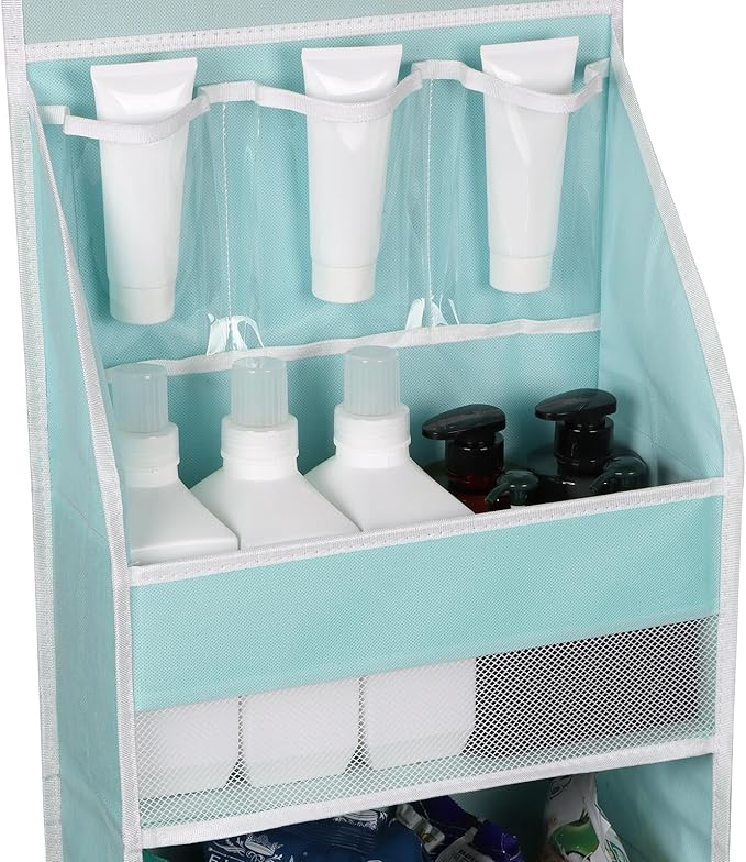 Univivi 6-Shelf Over Door Hanging Organizer Fabric Baby Door Storage with 5 Large Pockets and 3 Small PVC Pockets Wall Mount Hanging Storage Organizers for Baby Essential (Blue)