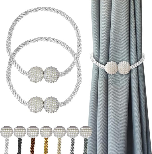 Hion Magnetic Curtain Tiebacks White 2pcs, Curtain Tiebacks Buckles Holdbacks Holders Hooks Clip for Home Bedroom Office Decorative Curtain