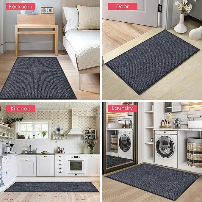 Kuyal Front Door Mat, 3'x10' Indoor Outdoor Entrance, Commercial Floor Inside Outside Entrance, Heavy Duty Durable Welcome Mat, Rubber Backing Non Slip Outdoor Mats for Entryway,Dark Gray