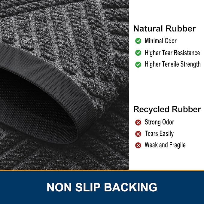 Smiry Front Door Mat Outside Entrance, Heavy Duty Outdoor Indoor Natural Rubber Doormat, Non Slip, Trap Dirt and Moisture, Easy Clean, Low Profile Patio Porch Entryway Mat, 29.5x17, Light Grey
