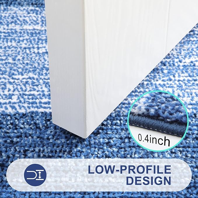 Kitinjoy Indoor Outdoor Door Mat, 30x17 Non-Slip Absorbent Dirt Trapper, Low-Profile Washable Inside Entrance Front Floor Mat, Sturdy Soft Entry Doormats for Entryway, Navy Blue