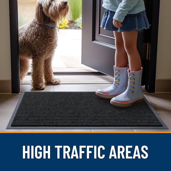 OLANLY Front Door Mat Indoor Outdoor Entrance, Waterproof Heavy Duty Doormat, Fade Resistant, Low Profile, Easy Clean Patio Porch Welcome Floor Mats for Entry, 40x32, Black