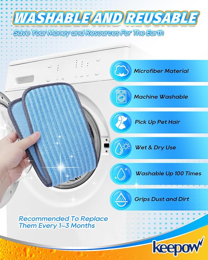 KEEPOW Reusable Microfiber Mop Pads Compatible with Wagner 905e, 915e and 925e Steamers, Reusable Microfiber Cleaning Replacement Pads, Double-Sided Use, Steam Mop Pads, 4 Pack (Mop is Not Included)