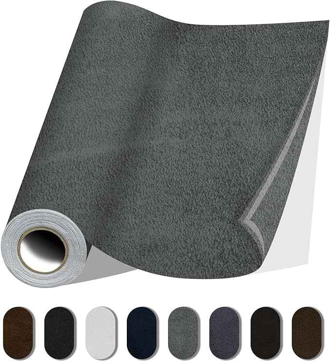 Fabric Repair Patches, 17X79 Inch Self-Adhesive Suede Patches Tape Durable, DIY Large Fabric Repair for Sofa, Couches, Furniture, Chair, Clothing （17X79 Inch, Grey）
