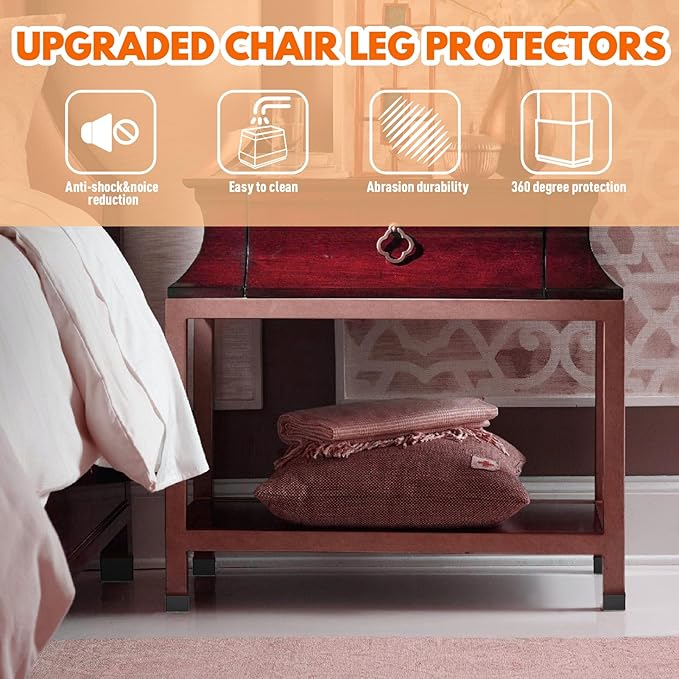 Rectangle Chair Leg Protectors for Hardwood Floors,16 PCS Silicone Covers to Protect Wood Tile Floors Felt Pads Furniture Leg Caps Reduce Noise. Easy to Move.(Black,1 x 1.25 Inch,Rectangular)