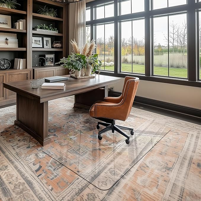 Office Chair Mat for Carpet & Hardwood, Upgraded 32" x 48" Dual Use Tempered Glass Chair Mat for Chair and Footrest Under Desk