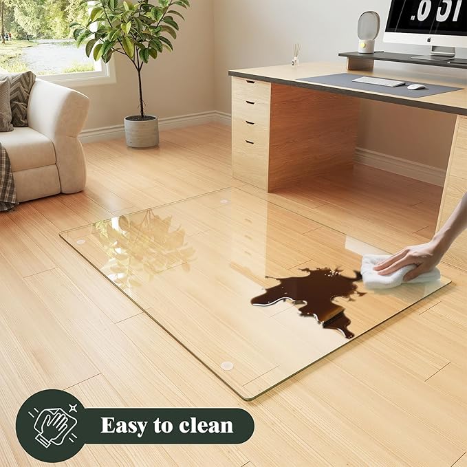 Koonmi Tempered Glass Chair Mat for Hardwood Floors & Carpets, 36" x 46“ Transparent Heavy Duty Office Floor Protector with Noise-Free Gliding Shatterproof for Home Office Desk