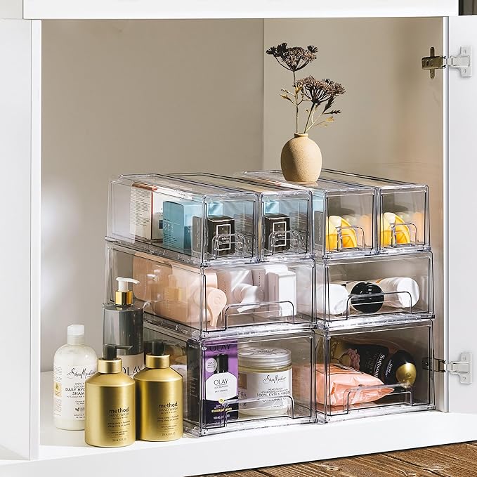 Sorbus Small Wide Clear Storage Drawers (2 Pack) – Stackable Storage Drawers for Pantry, Fridge, or Cabinet – Slide Out Clear Bins with Handles for Organizing