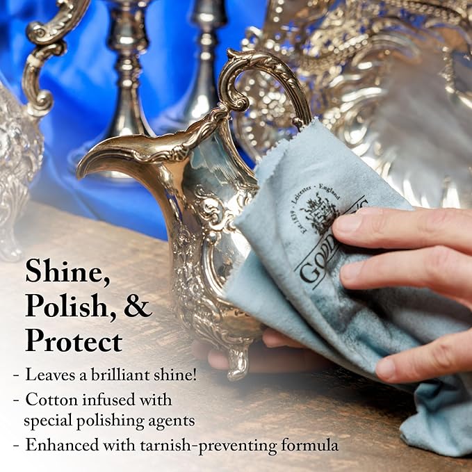 Goddard's Silver Polishing Cloth for Jewelry, Remove Tarnish on Plated or Sterling Silver, Gold, Antiques, and Leaves Tarnish Protection, 6 Cloths