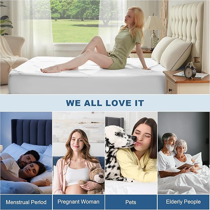 Waterproof King Size Mattress Protector, Mattress Pad Fitted 6"-18" Deep Pocket, 3D Air Fabric Bed Mattress Cover Noiseless Washable for Bedroom, Hotel