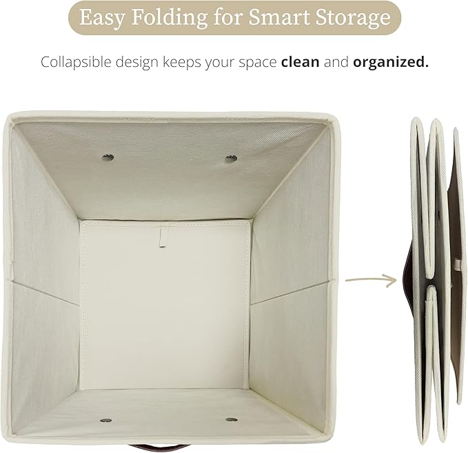 DECOMOMO Storage Bins, Cube Storage Bin with Labels, Fabric Storage Cubes for Shelves (10.5" x 11" / 6pcs, Beige)