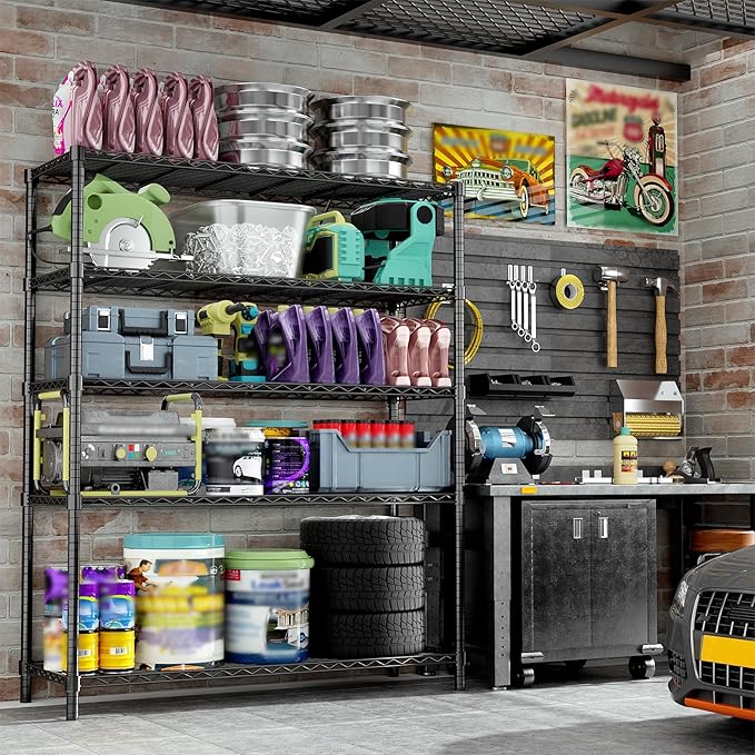 Storage Shelves, 3 PCS 48" L x 20" W x 72" H Heavy Duty Garage Wire Shelving Unit Loads 2000LBS, 5-Tier Adjustable Metal Industrial Utility Shelf Rack for Kitchen, Laundry Room, Basement