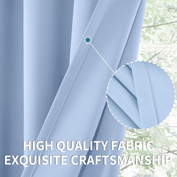 BGment Baby Blue Room Darkening Curtains 63 Inches Long for Kids Bedroom - Rod Pocket Thermal Insulated Blackout Curtain for Living Room, 42 x 63 Inch, 2 Panels