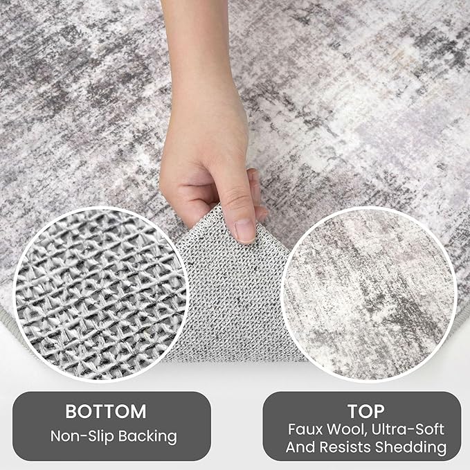 IOHOUZE Abstract Runner Rug 2x5 Ft Washable Runners for Hallways, Non Slip Kitchen Runner Printed Faux Wool Entryway Runner Indoor, Modern Abstract Floor Carpet for Hall Kitchen Bedroom, Grey Beige