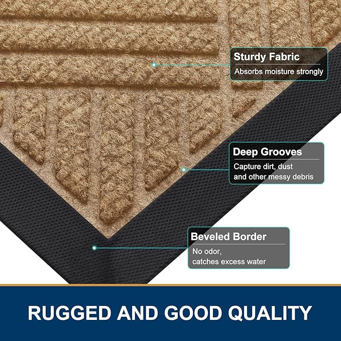 Smiry Front Door Mat Outside Entrance, Heavy Duty Outdoor Indoor Mat, Natural Rubber Doormat, Non Slip, Trap Dirt and Moisture, Easy Clean, Low Profile Patio Porch Entryway Mat, 59x35, Coffee