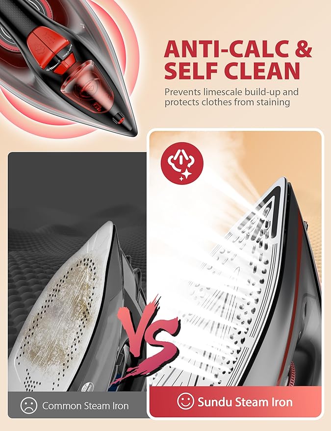Irons Steamer for Clothes, 1500W Iron with Burst of Steam, 500 Microsteam Holes, Powerful Steam Iron, Auto shutoff, Self-Cleaning, 12.31oz Water Tank Ironing Clothes for All Fabrics
