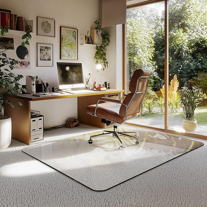 Office Chair Mat for Carpet & Hardwood, Upgraded 36" x 48" Dual Use Tempered Glass Chair Mat for Chair and Footrest Under Desk