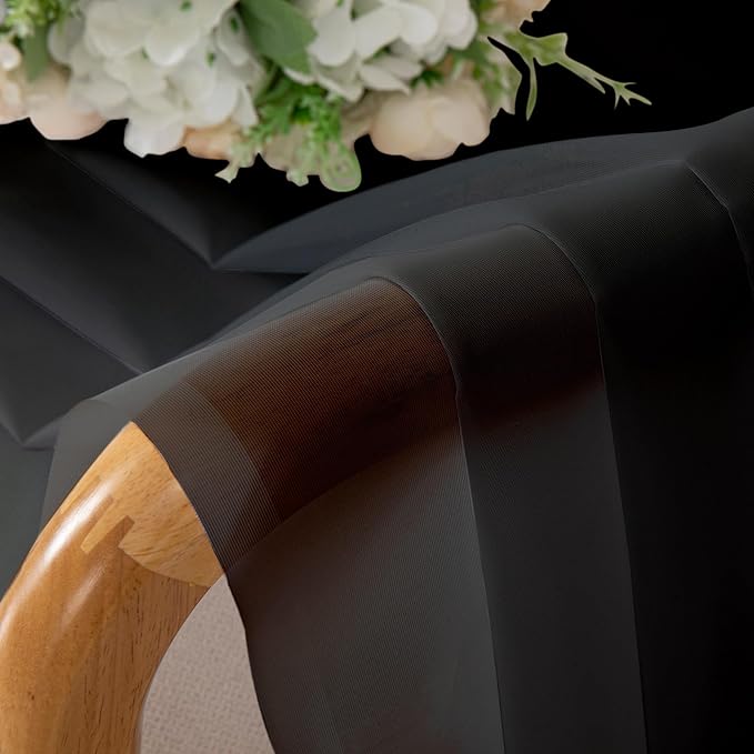 Chyhomenyc Black Sheer Valances for Windows 2 Pack, 42W x 14L Inches Small Window Curtains for Living Room Bathroom Cafe Laundry Basement, Elegant Top Dual Rod Pocket Voile Curtain