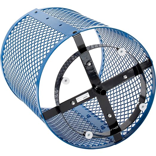 Global Industrial Outdoor Diamond Steel Trash Can with Rain Bonnet Lid, Raised Base and Plastic Liner, 36 Gallon Capacity, Blue, Thermoplastic Coating, 23-1/2" Diameter, 43-1/2"H