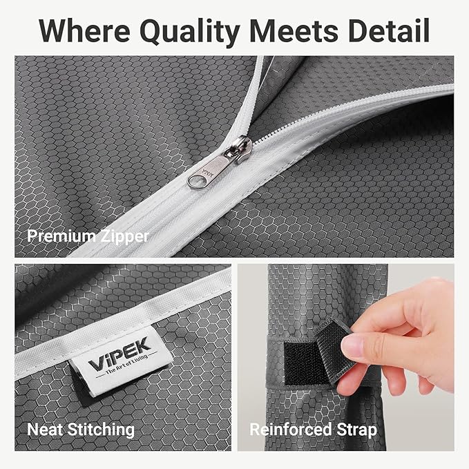 VIPEK V5C Covered Clothes Rack Heavy Duty Portable Closet Wardrobe, Freestanding Black Metal Clothing Rack with Grey Oxford Fabric Cover, Adjustable Custom Closet Rack, 57.9" Lx17.3 Wx76.4 H (Medium)