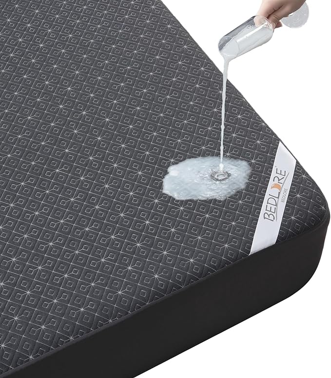 BEDLORE Twin Mattress Protector, Waterproof Noiseless Mattress Cover with Stretchable Pockets for 6-15 inches Mattress, Soft Breathable Mattress Pad Machine Washable (Dark Gray)