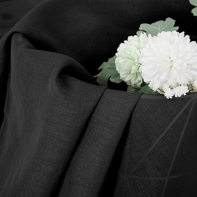 Tollpiz Sheer Tier Curtain Linen Textured Half Kitchen Curtains Sheer Light Filtering Rod Pocket Voile Small Curtains for Bathroom, 25 x 36 inches Long, Black, Set of 2 Panels