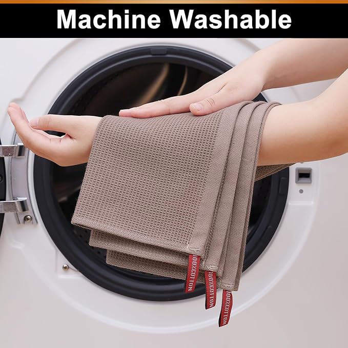 Homaxy 100% Cotton Waffle Weave Dish Cloths - 6 Pack Soft and Absorbent Dish Towels - 12 x 12 Inches Quick Dry Dish Rags - Brown