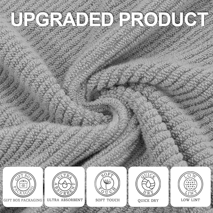 VOOVA & MOVAS Grey Hand Towels for Bathroom, Large 18" x 28" - 100% Cotton | Lightweight | Thick | Quick Dry | Soft | Absorbent, Bathroom Hand Towels Set of 4, Grey Towel Gift Set