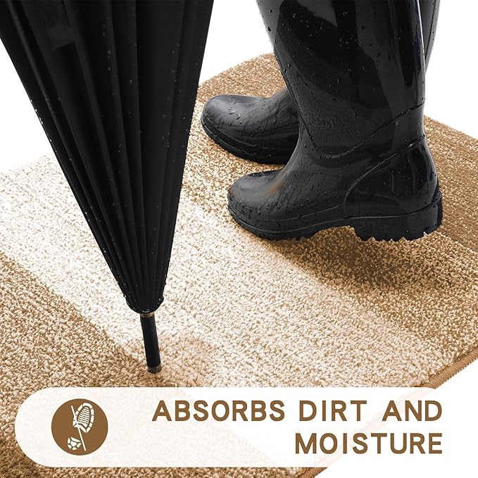 Kitinjoy Indoor Outdoor Door Mat, 40x32 Non-Slip Absorbent Dirt Trapper, Low-Profile Washable Inside Entrance Front Floor Mat, Sturdy Soft Entry Doormats for Entryway, Camel