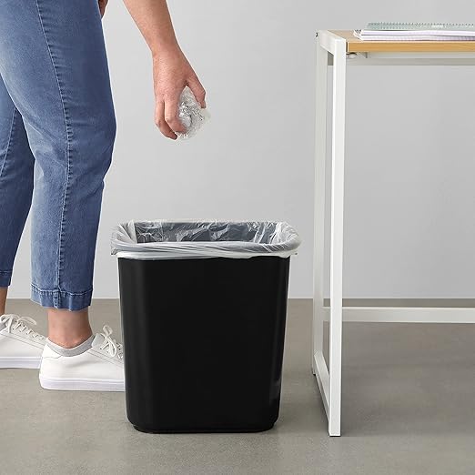 Amazon Basics Trash Can, Rectangular Commercial Office Wastebasket, 7 Gallon (Pack of 2), Black (Previously AmazonCommercial Brand)
