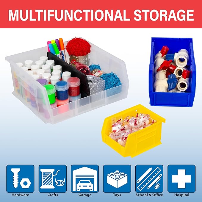 Akro-Mils 30210 AkroBins Plastic Storage Bins, Space-Saving Stackable Bins for Garage, Pantry, Craft Organization, 5-" x 4-" x 3-", Clear, 24-Pack