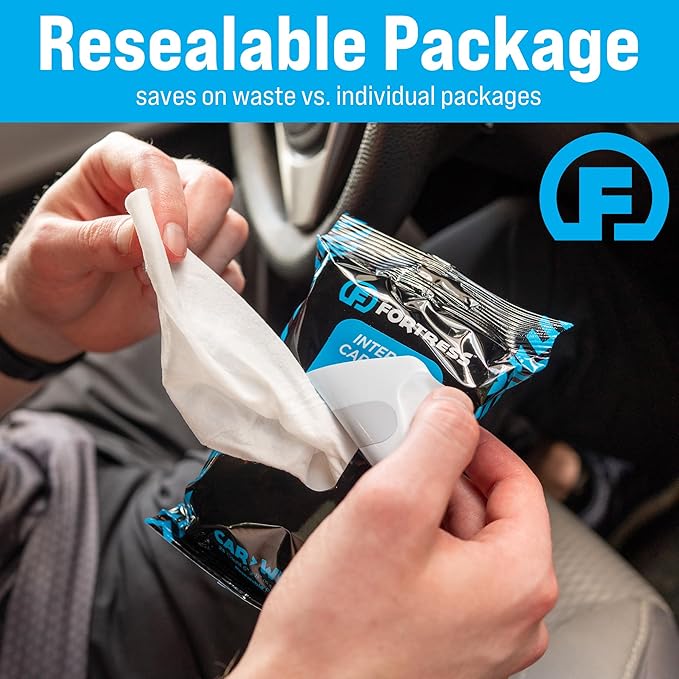 Fortress Car Wipes with Microfiber Cloth (25 ct, Pack of 6) for Interior Cleaning, Dashboard, Seats, Detailing, Steering Wheel [Travel Size] Skin-Safe Cleaner Supplies