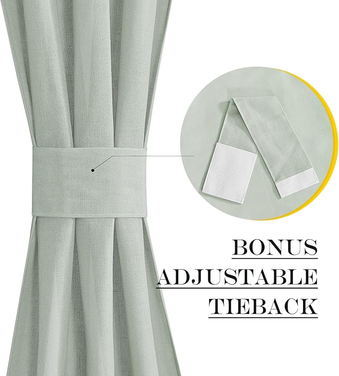 NICETOWN Linen Door Curtain - Privacy Light Filtering Tricia Window Curtains for Patio French Front Door Sidelight Curtain Tie up Shade for Classroom, W26 x L50 inch, 1 Panel, Sage Green