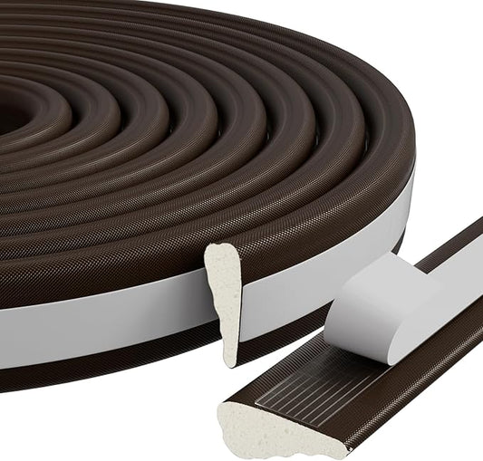 2 Pack*16.4 Ft Weather Stripping Seal Strip for Doors,Soundproofing Window Insulation Draft Stopper for Winter, Selfadhesive Foam Weather Strip for Door Frame,Door Gap Filler Noise Blocker(Brown)