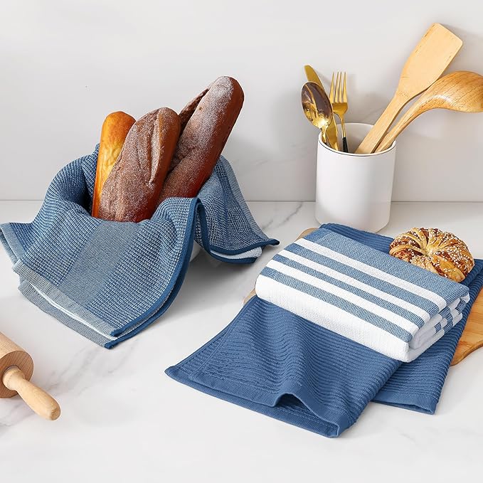 Homaxy Premium Kitchen Towels(18”x 28”, 12 Pack), Large Cotton 380 GSM Kitchen Hand Towels, Soft and Absorbent Terry Dish Towels, Multipurpose Tea Towel Set with Hanging Loop, Navy Blue