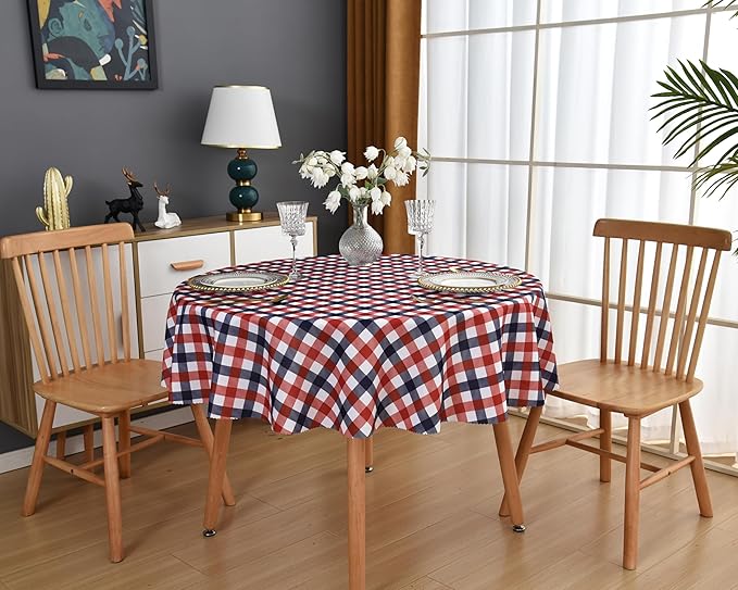 Waterproof Plaid Tablecloth Fabric - Round 108 Inch Classic Gingham Checker Table Cloth for Indoor/Outdoor Use - Buffalo Table Cover for Picnics, BBQs, and Parties
