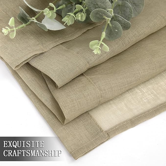 Tollpiz Sheer Curtains Living Room Linen Textured Curtain Sheers Light Filtering Voile Rod Pocket Curtains for Bedroom, 38 x 63 inches Long, Taos Taupe, Set of 2 Panels