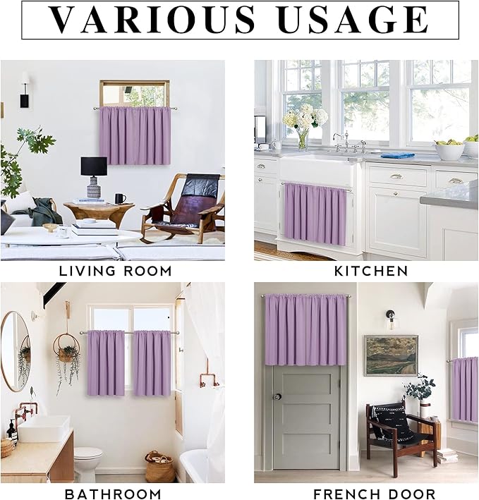 RYB HOME RV Curtains for Camper Windows - Soft Thermal Insulated Small Window Curtain Tiers for Cafe Kitchen Bedroom Basement Glass Door Window, W 42 x L 30 inches, Lilac, 2 Panels