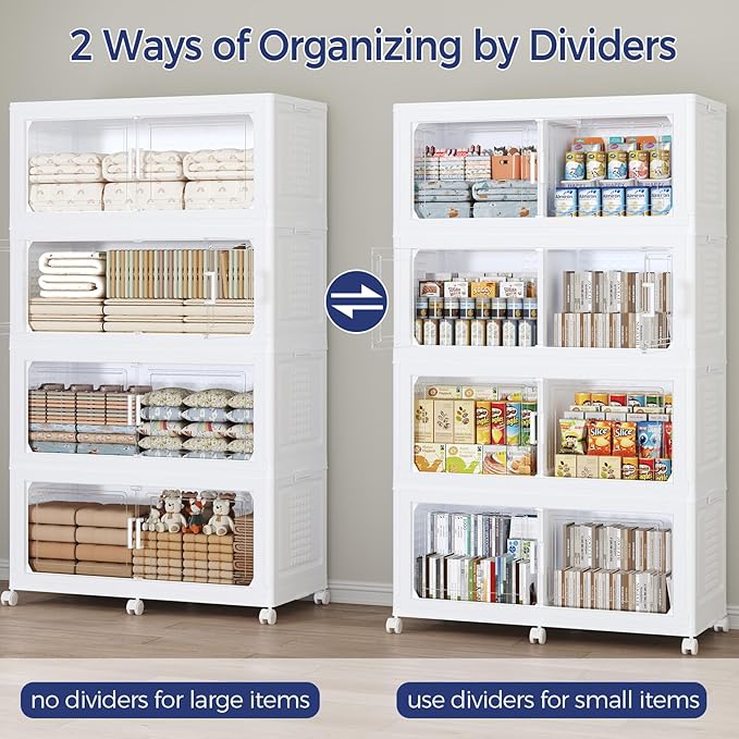 120GAL Extra Large Storage Bins with Lid, 480Qt Stackable Closet Organizers and Drawers, Collapsible Storage Bins with Wheels, Folding Storages Cabinet for Home Bedroom Office, 3Pack White