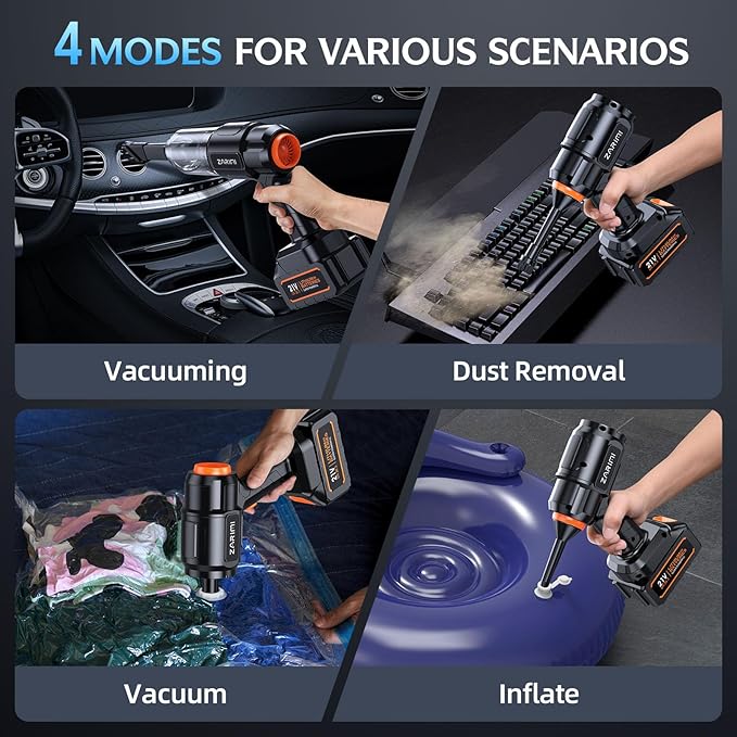 Car Vacuum Portable Cordless, 40,000Pa High Power Dust Buster, 6-in-1 Handheld Vacuum Cleaners for Home, Car, Pet Hair, Keyboard, Black
